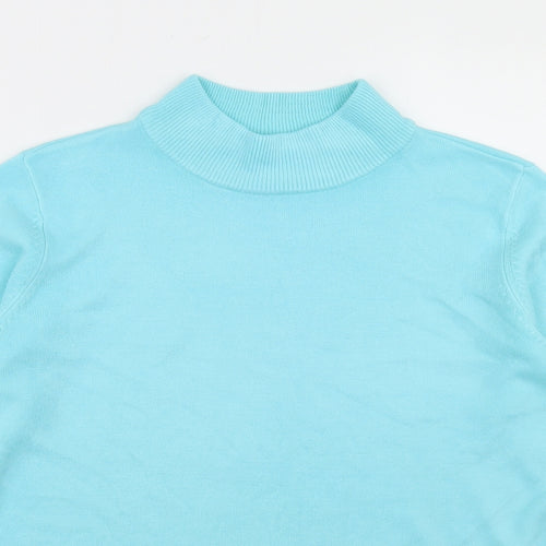 BM Womens Blue Mock Neck  Acrylic Pullover Jumper Size S