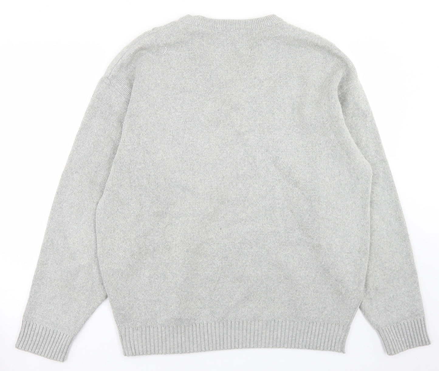 Carson Mens Grey V-Neck  Cotton Pullover Jumper Size L