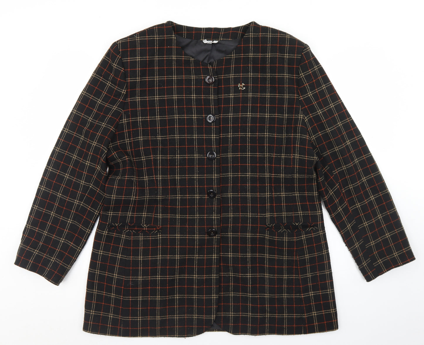 Klass Womens Black Plaid Polyester Jacket Blazer Size 18