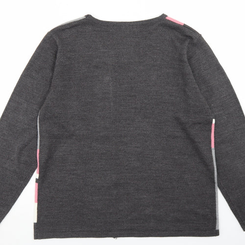 Autonomy Womens Grey Round Neck Check Acrylic Pullover Jumper Size M