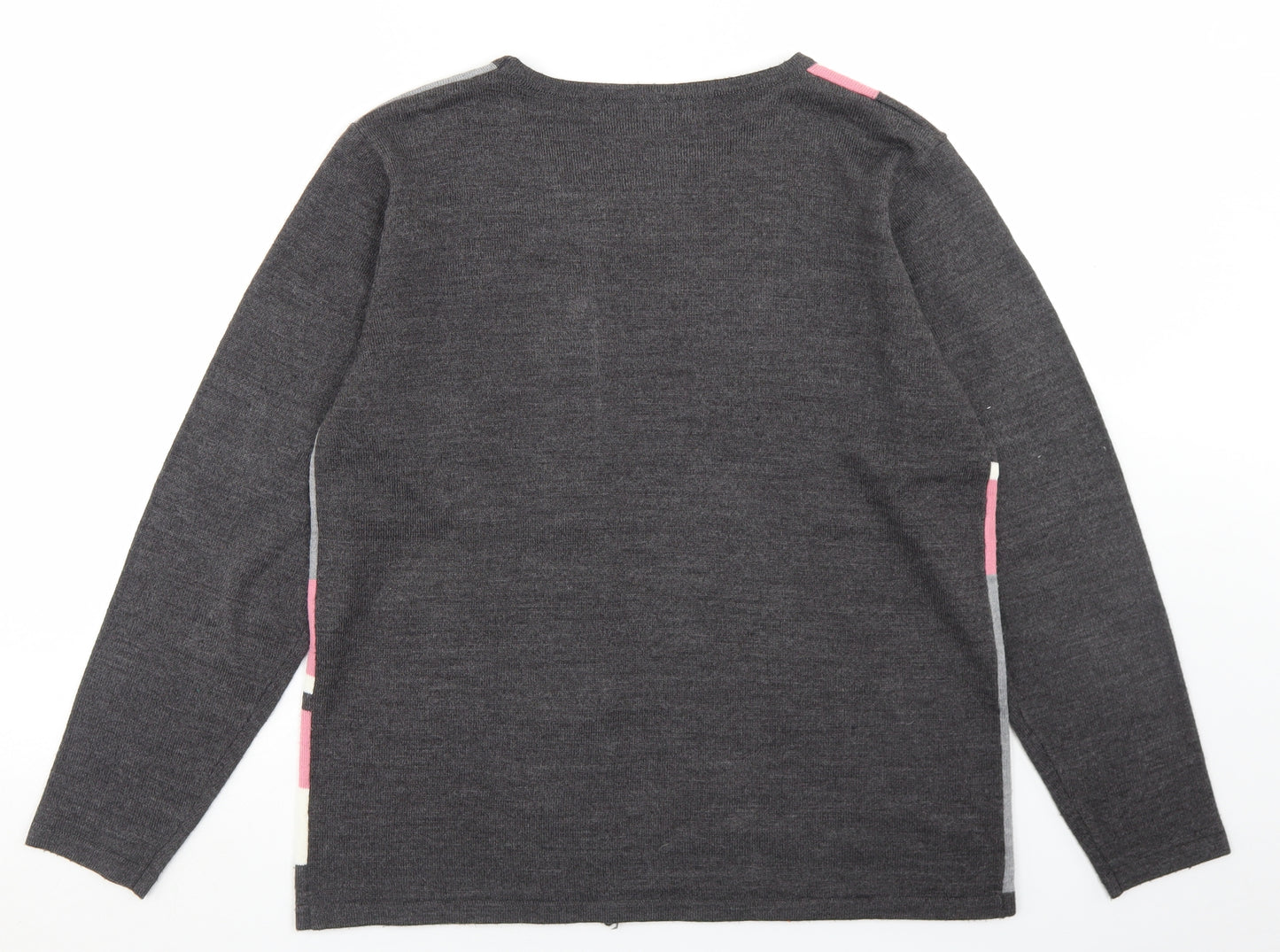 Autonomy Womens Grey Round Neck Check Acrylic Pullover Jumper Size M
