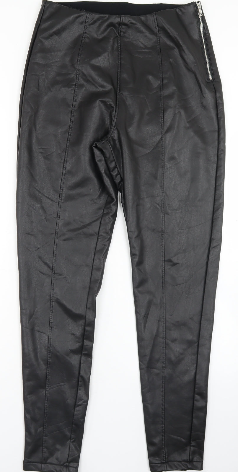 New Look Womens Black  Polyurethane Trousers  Size 16 L30 in Regular Zip