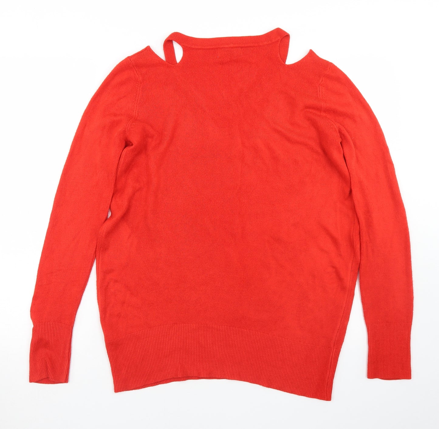 Papaya Womens Red V-Neck  Acrylic Pullover Jumper Size S   - Cut outs