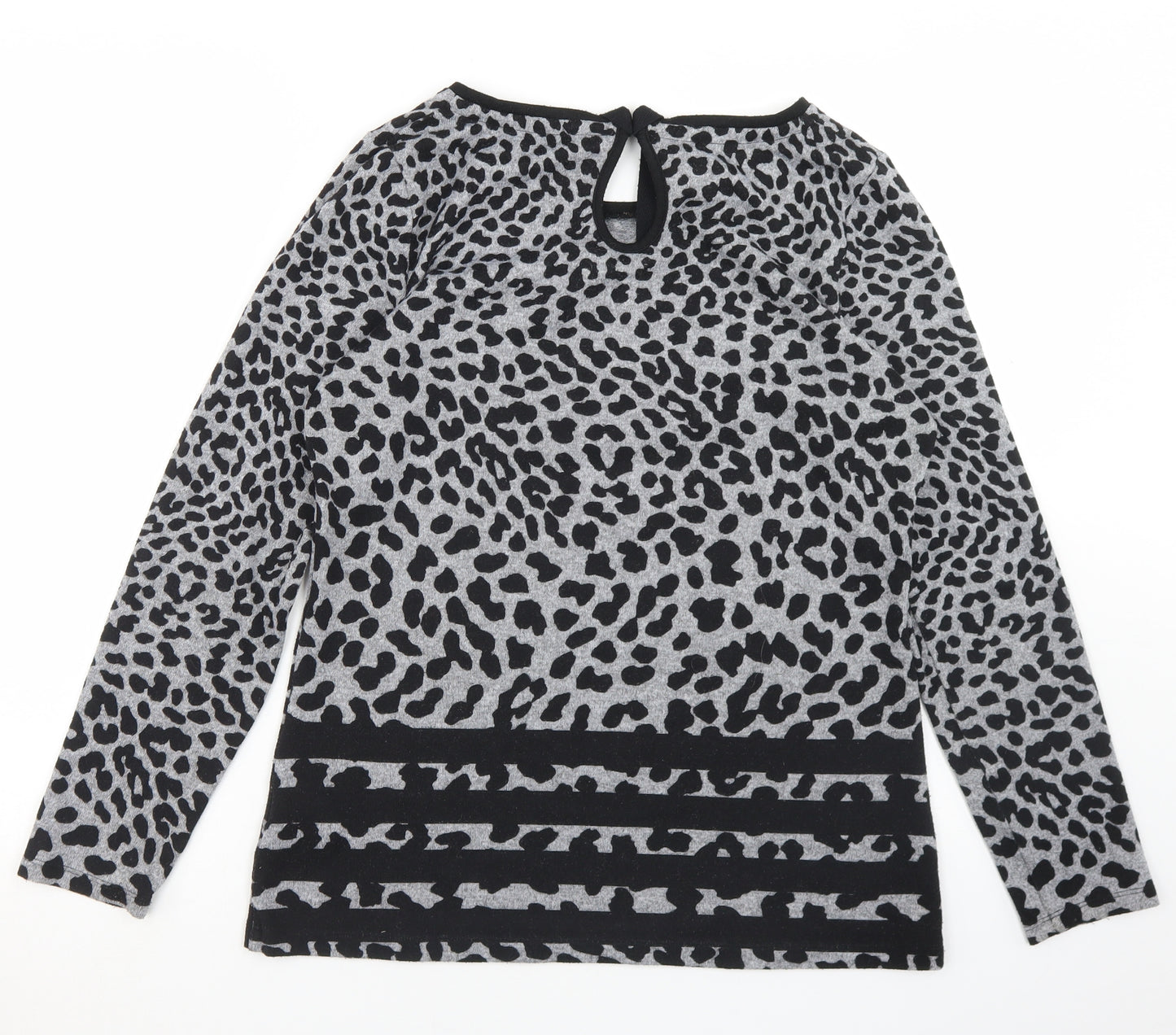 F&F Womens Grey Animal Print Polyester Basic T-Shirt Size 12 Round Neck