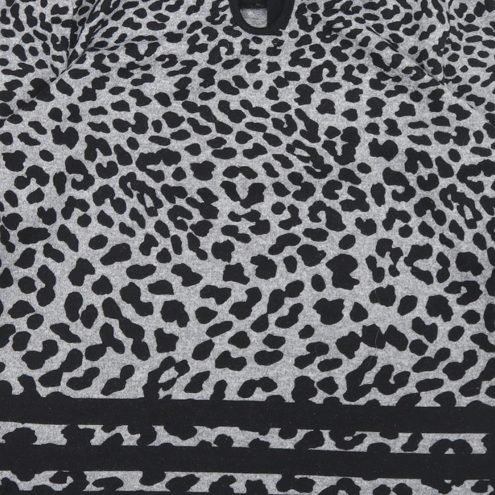 F&F Womens Grey Animal Print Polyester Basic T-Shirt Size 12 Round Neck
