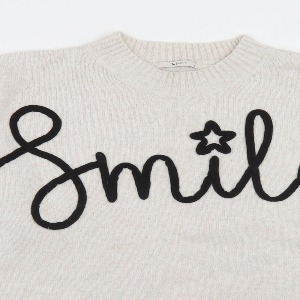 TU Womens Beige Crew Neck  Acrylic Pullover Jumper Size 16   - Smile