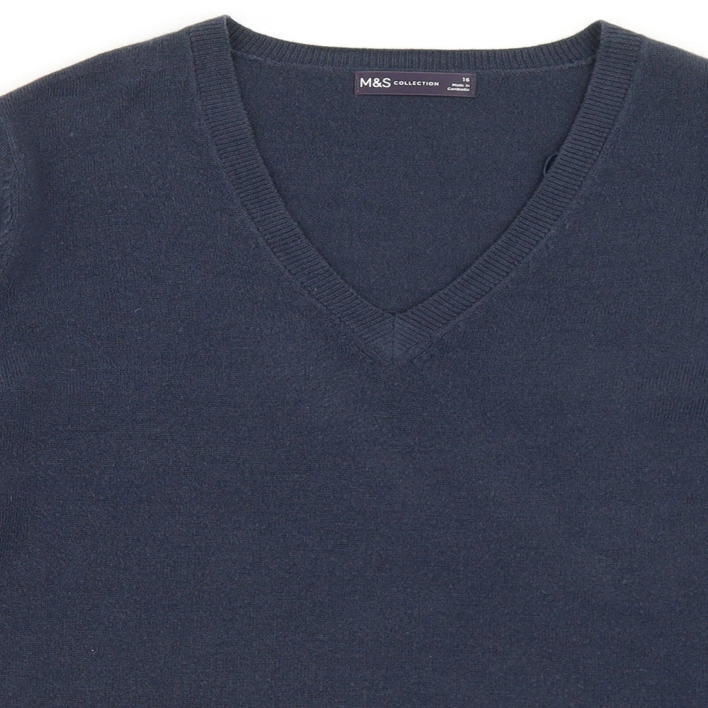 Marks and Spencer Womens Blue V-Neck  Acrylic Pullover Jumper Size 16