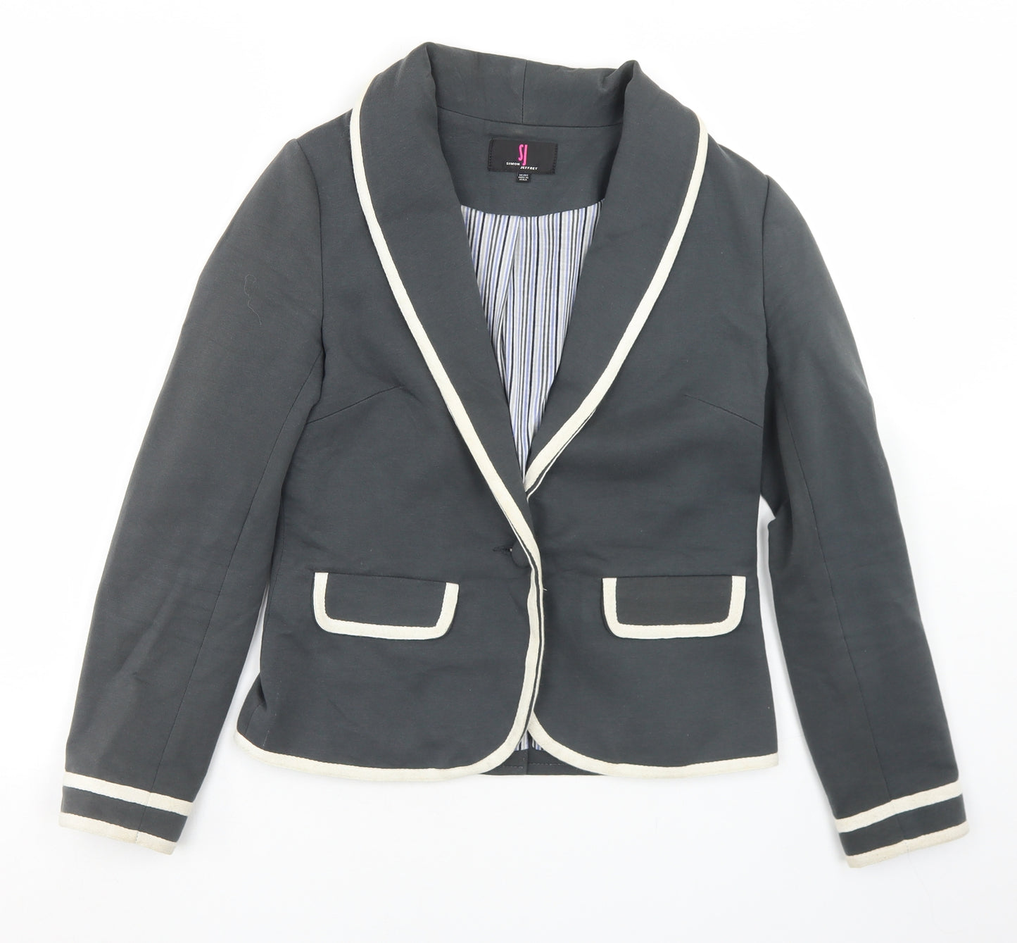 Simon Jeffrey Womens Grey  Cotton Jacket Blazer Size 10