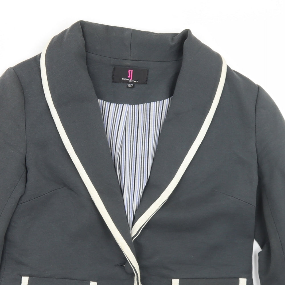 Simon Jeffrey Womens Grey  Cotton Jacket Blazer Size 10