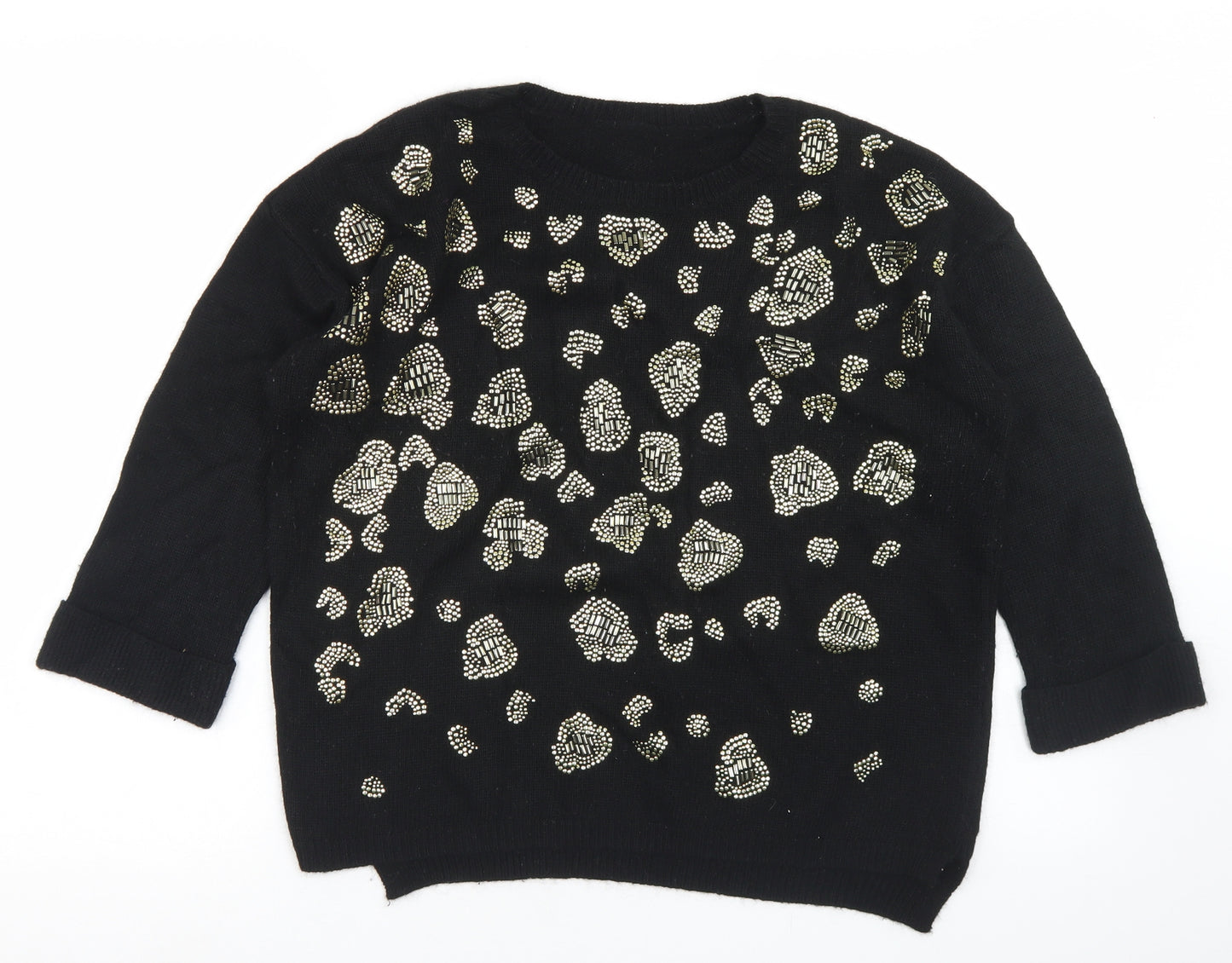 Topshop Womens Black Round Neck  Acrylic Pullover Jumper Size 10