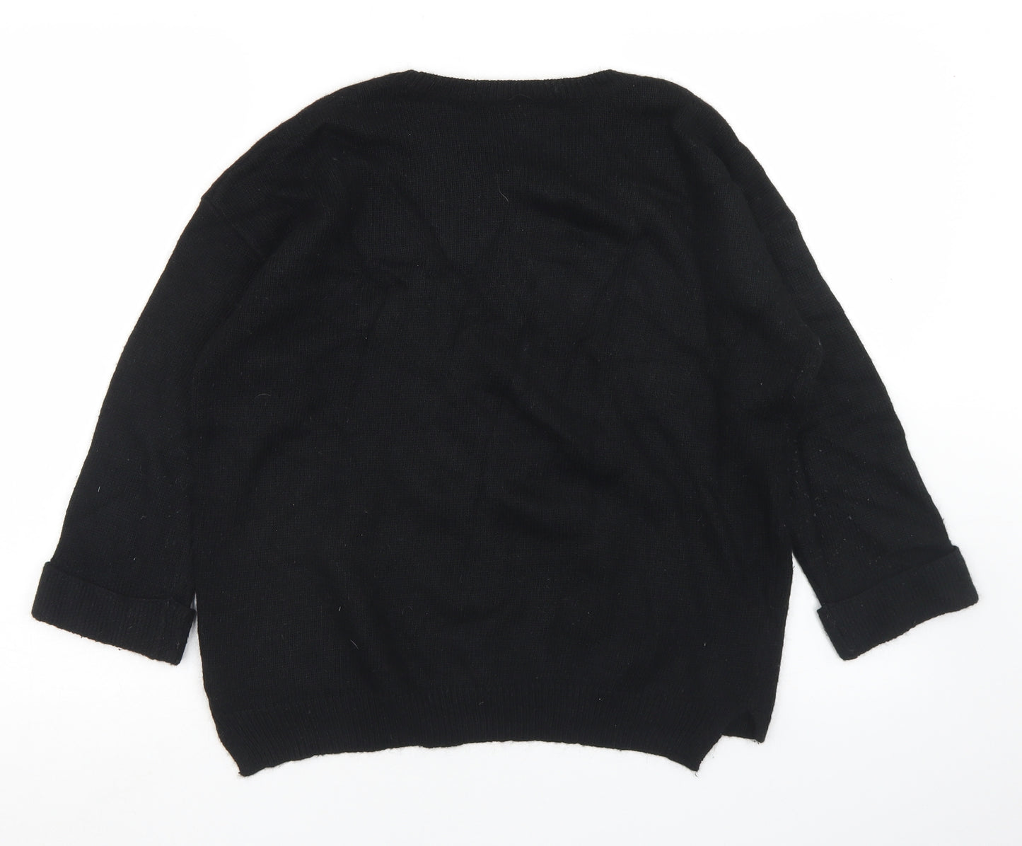 Topshop Womens Black Round Neck  Acrylic Pullover Jumper Size 10