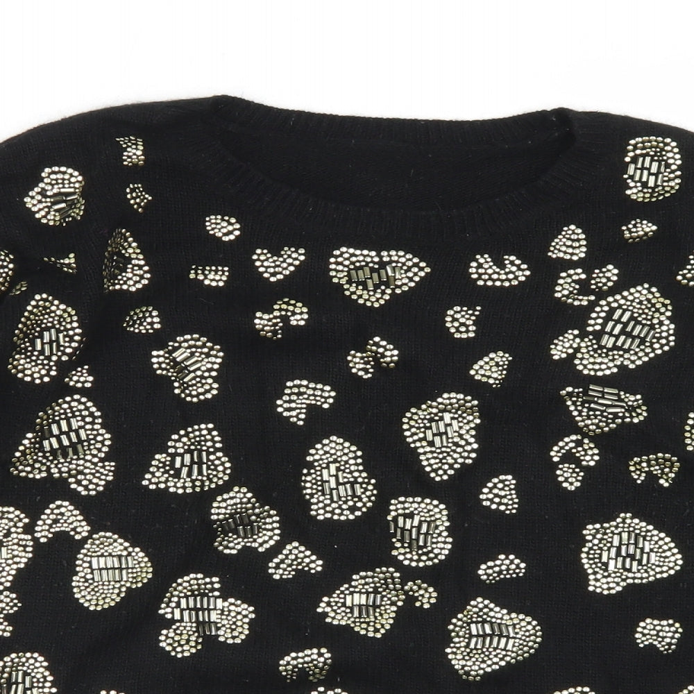 Topshop Womens Black Round Neck  Acrylic Pullover Jumper Size 10
