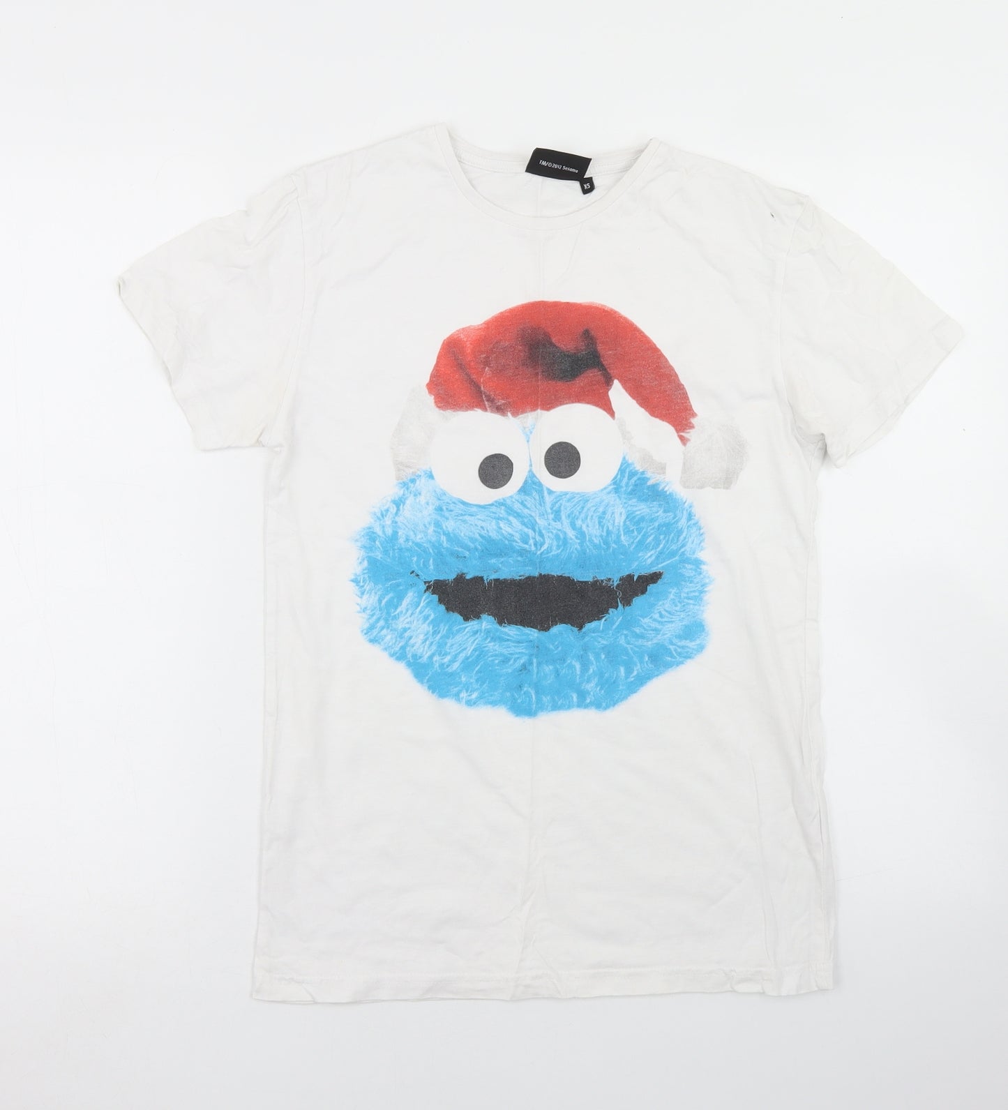 Cedar Wood State Mens White  Cotton  T-Shirt Size XS Crew Neck  - Cookie Monster
