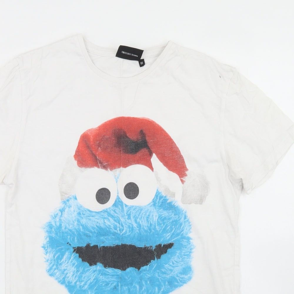 Cedar Wood State Mens White  Cotton  T-Shirt Size XS Crew Neck  - Cookie Monster