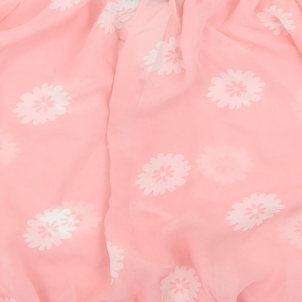 Femme Womens Pink Floral Polyester Basic Blouse Size L Boat Neck - Puff Sleeve