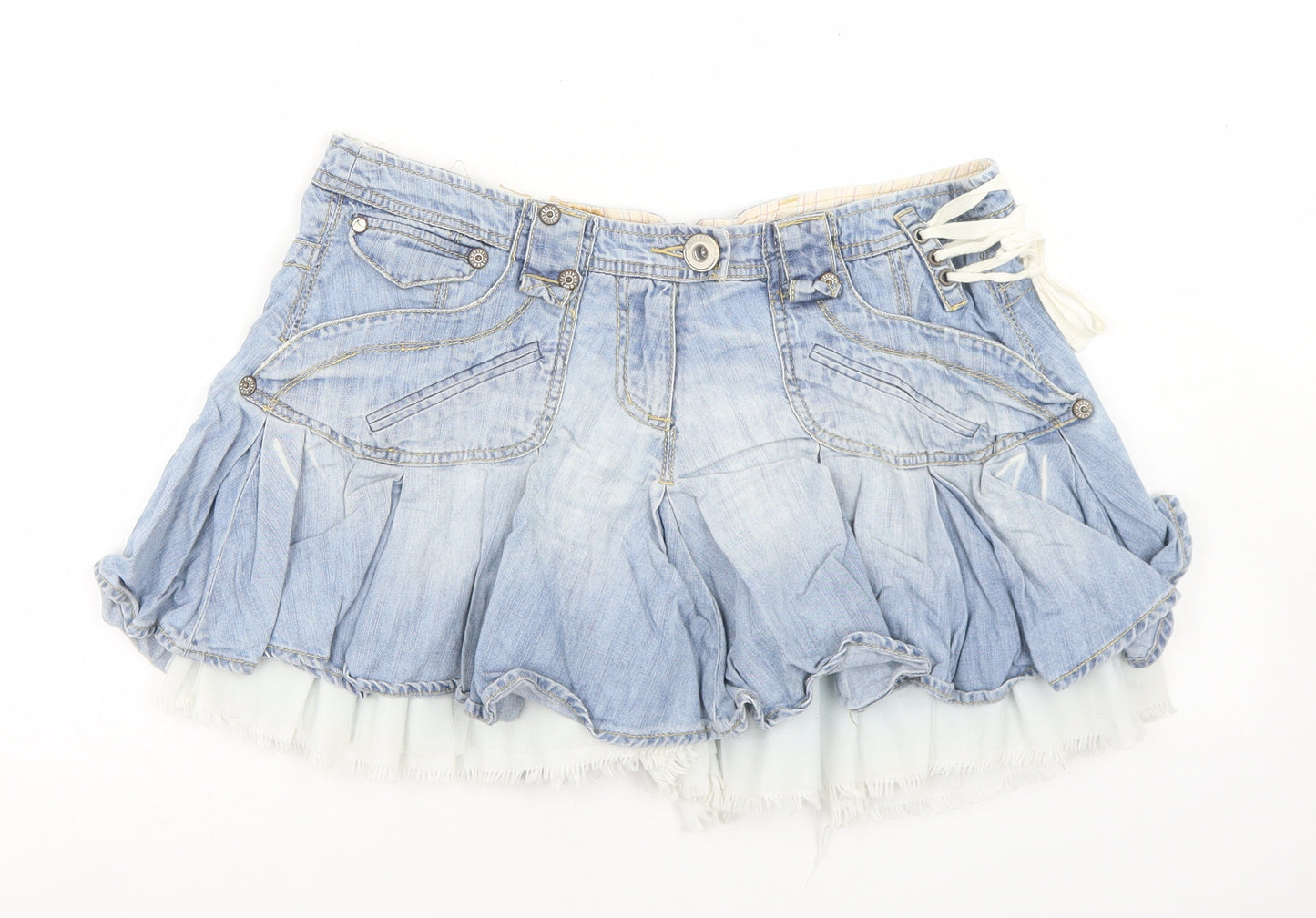 River Island Womens Blue  Cotton Mini Skirt Size 10   Button