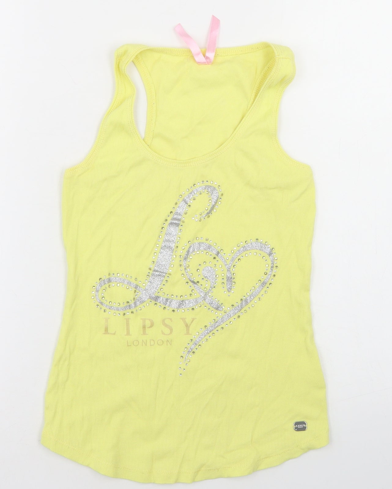 Lipsy Womens Yellow  Polyester Basic Tank Size 12 Round Neck
