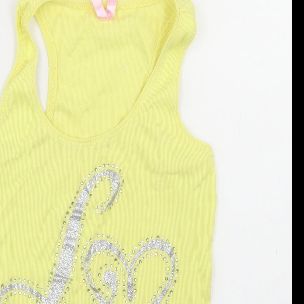 Lipsy Womens Yellow  Polyester Basic Tank Size 12 Round Neck