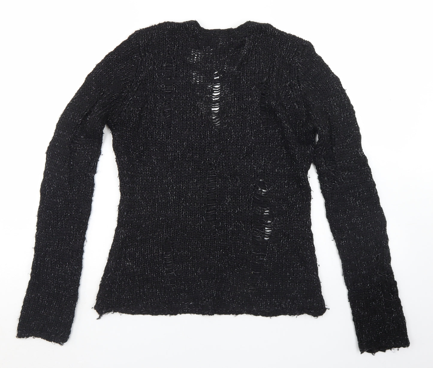 Atmosphere Womens Black V-Neck  Acrylic Pullover Jumper Size 12   - Distressed