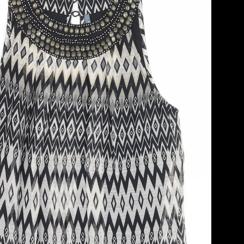 E-vie Womens Black Argyle/Diamond Polyester Basic Blouse Size 12 Round Neck