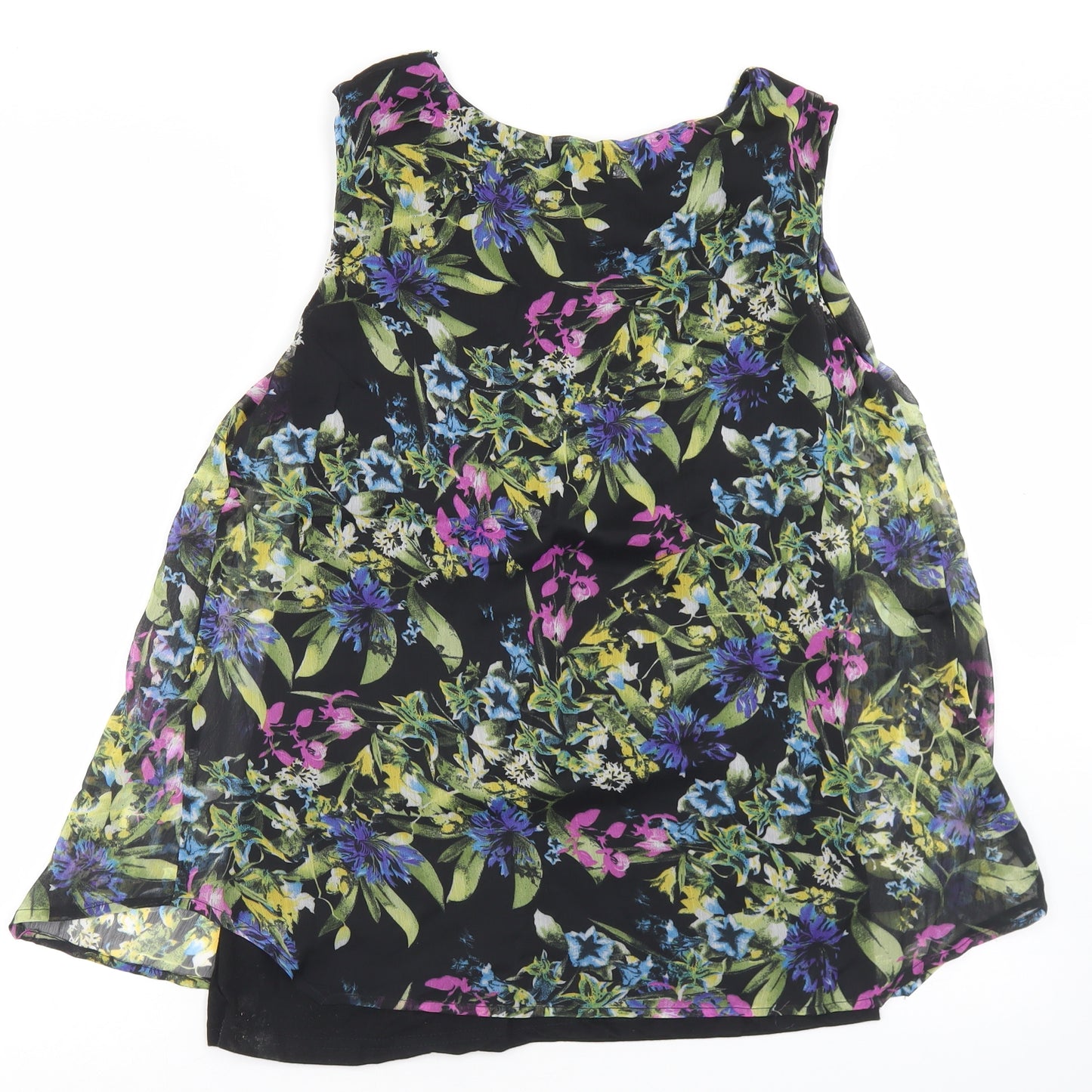 Klass Womens Black Floral Polyester Basic Tank Size 10 Round Neck