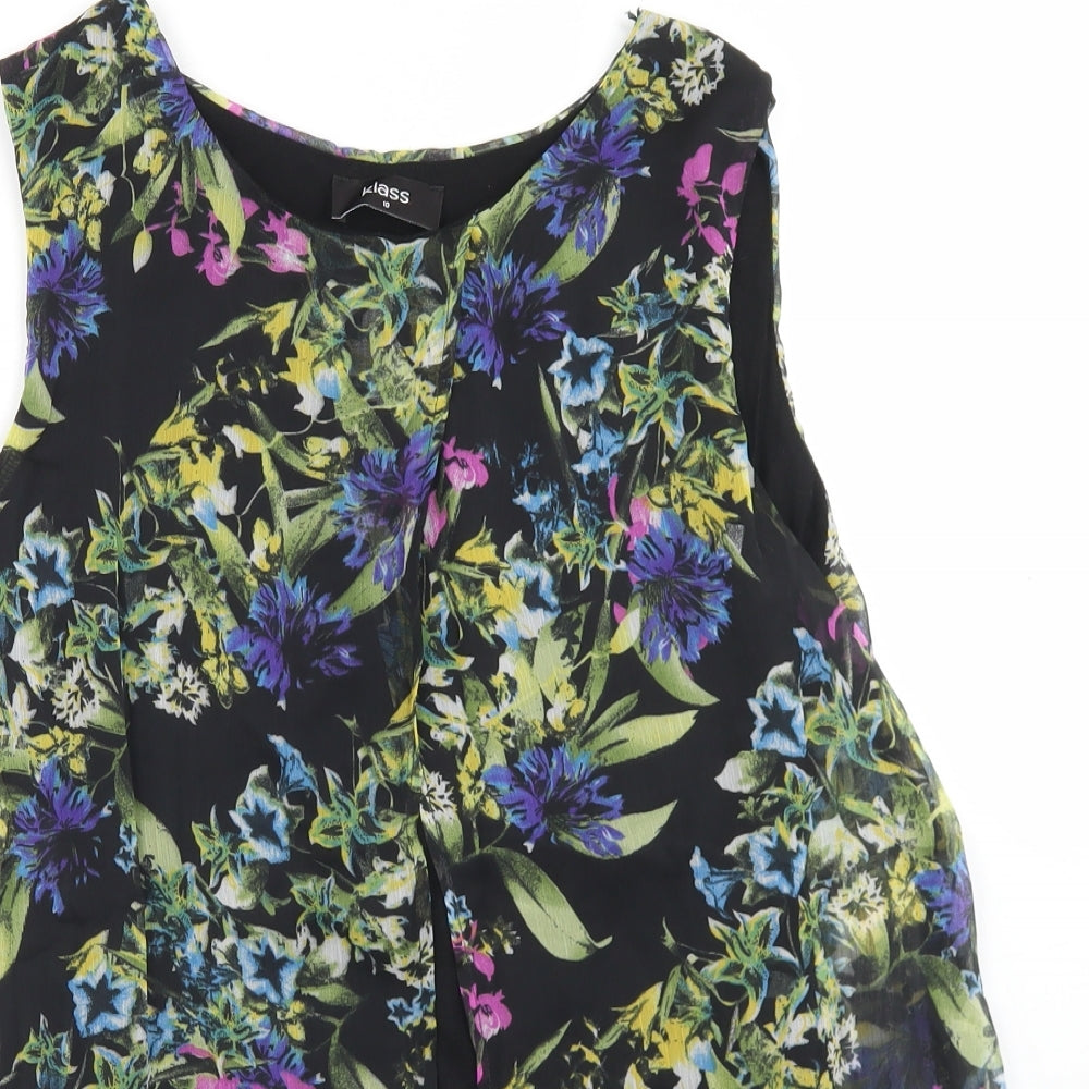 Klass Womens Black Floral Polyester Basic Tank Size 10 Round Neck