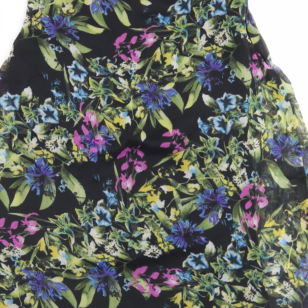 Klass Womens Black Floral Polyester Basic Tank Size 10 Round Neck