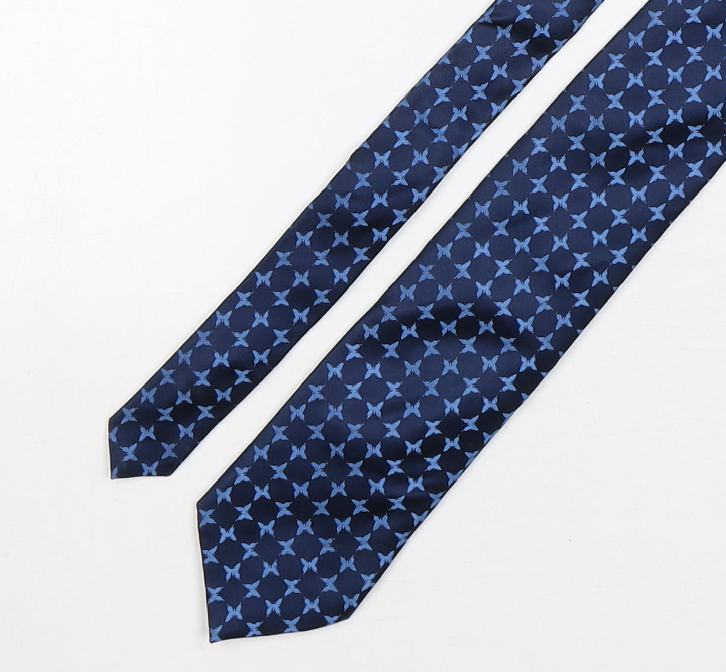 Marks and Spencer Mens Blue Geometric Silk Pointed Tie One Size