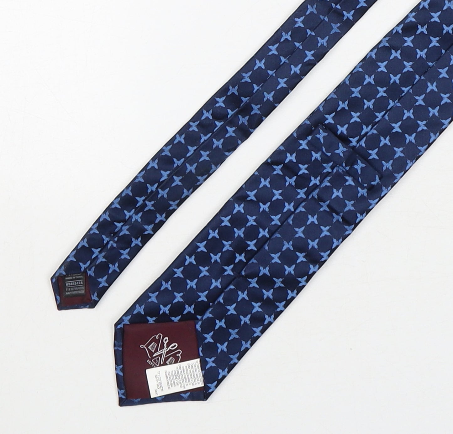 Marks and Spencer Mens Blue Geometric Silk Pointed Tie One Size