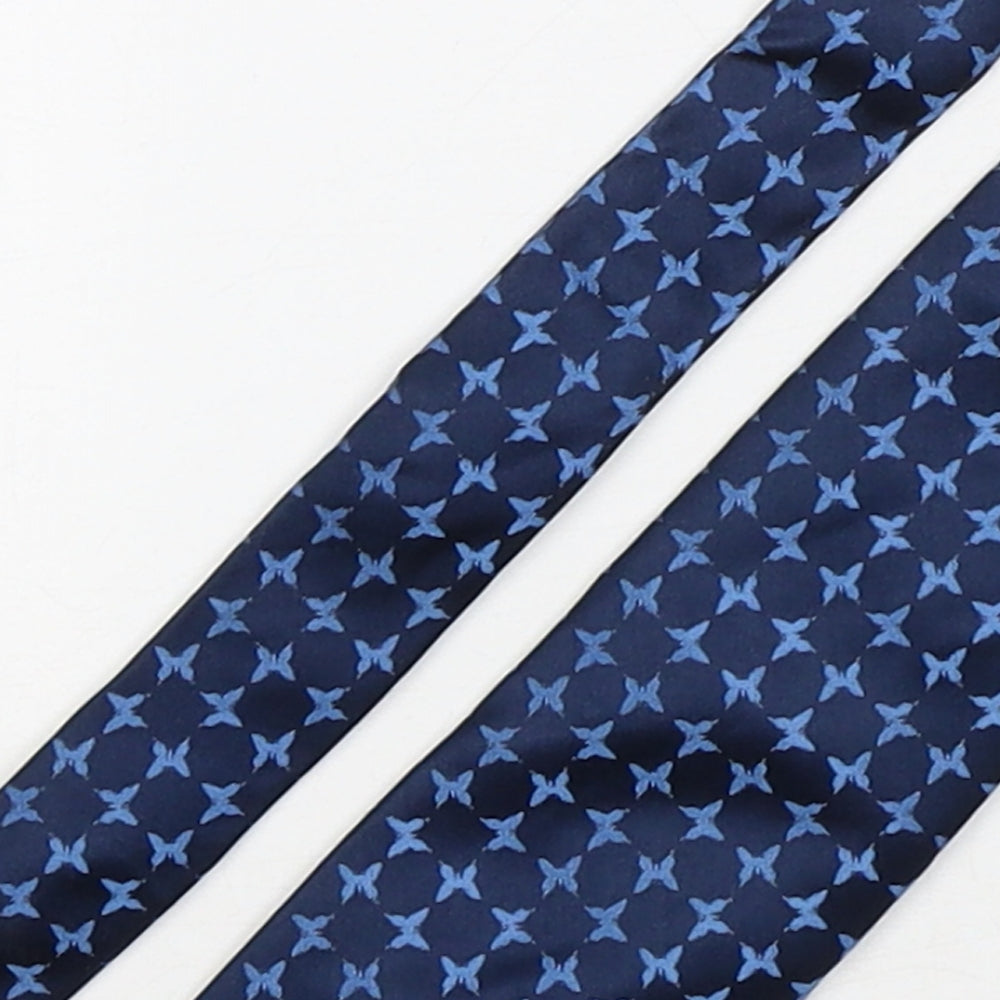 Marks and Spencer Mens Blue Geometric Silk Pointed Tie One Size