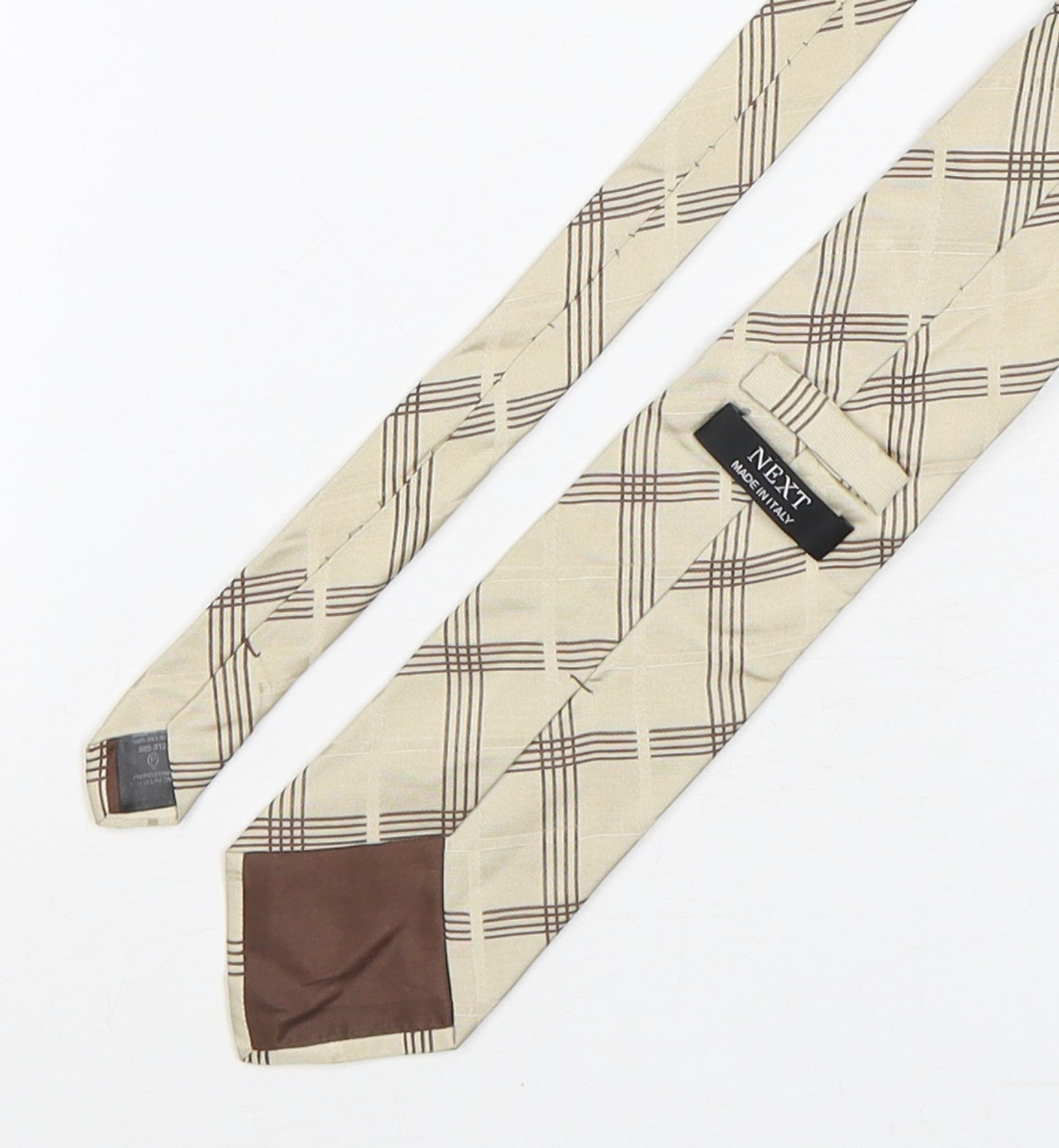 NEXT Mens Beige Plaids & Checks Silk Pointed Tie One Size
