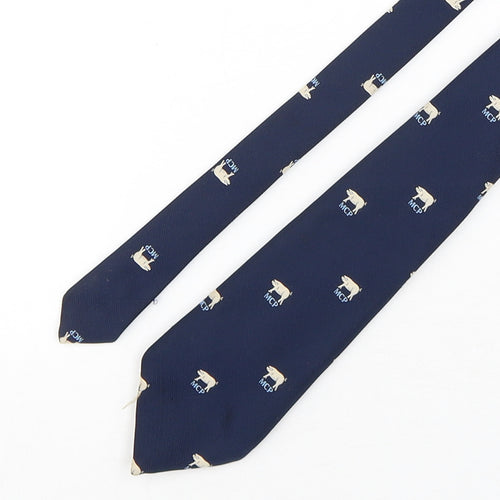 Ernex Mens Blue Geometric Polyester Pointed Tie One Size - Pig print