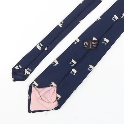 Ernex Mens Blue Geometric Polyester Pointed Tie One Size - Pig print