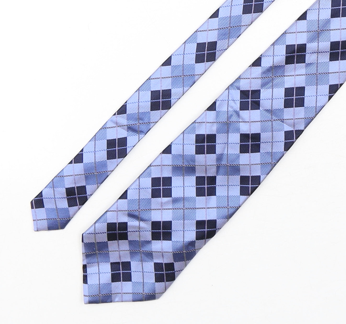 Van Heusen  Mens Blue Plaids & Checks Silk Pointed Tie One Size