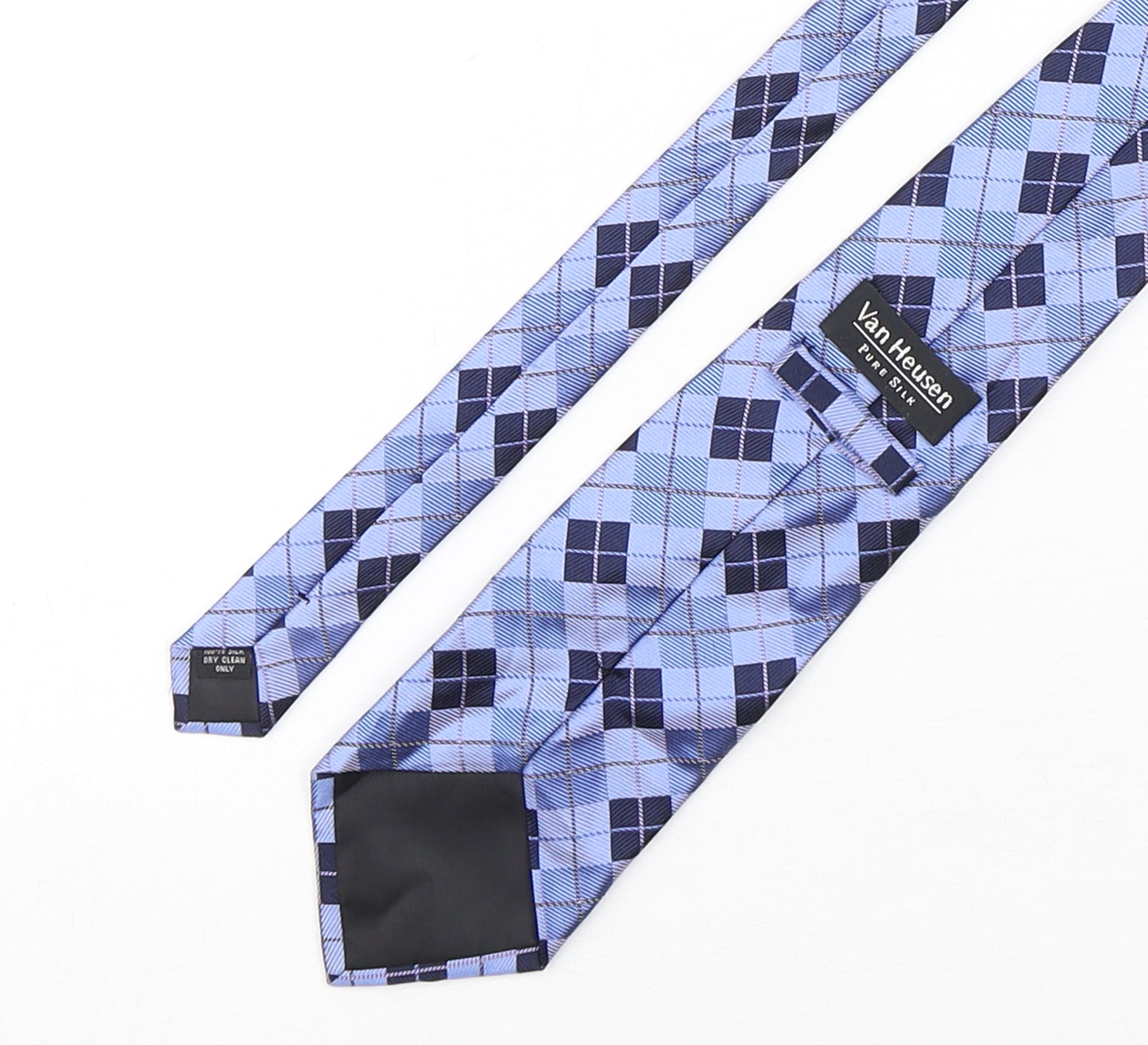 Van Heusen  Mens Blue Plaids & Checks Silk Pointed Tie One Size