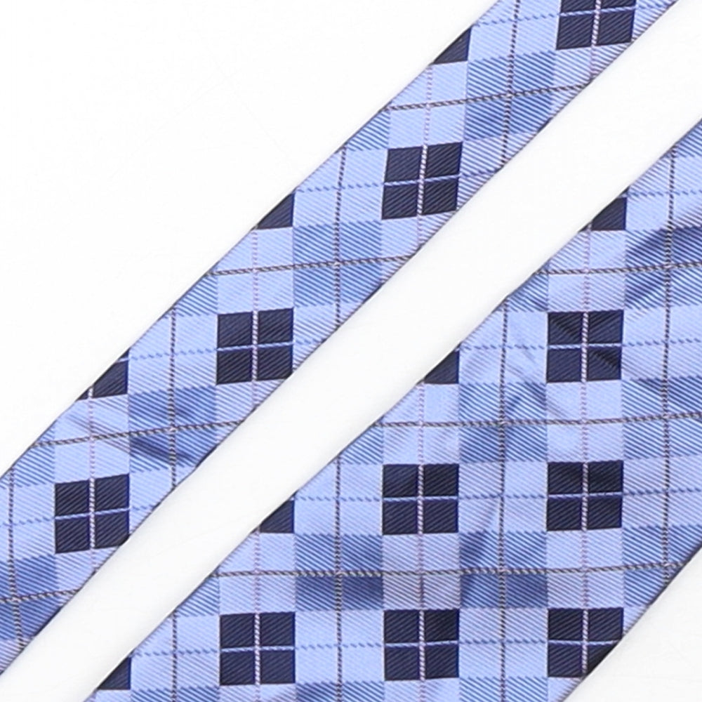 Van Heusen  Mens Blue Plaids & Checks Silk Pointed Tie One Size