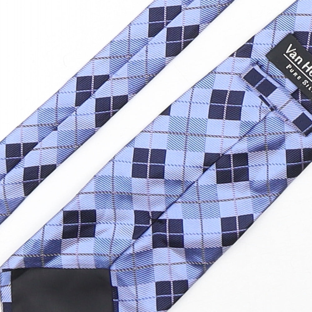 Van Heusen  Mens Blue Plaids & Checks Silk Pointed Tie One Size