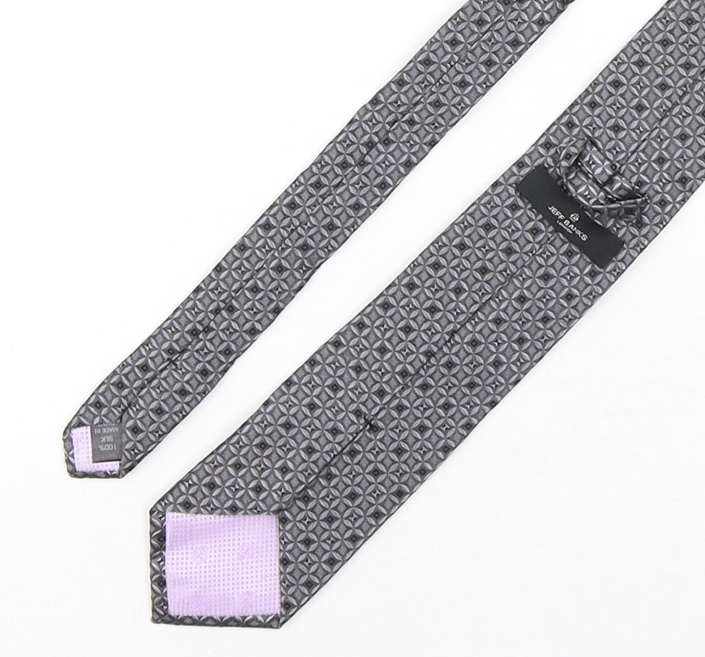 Jeff Banks  Mens Grey Geometric Silk Pointed Tie One Size