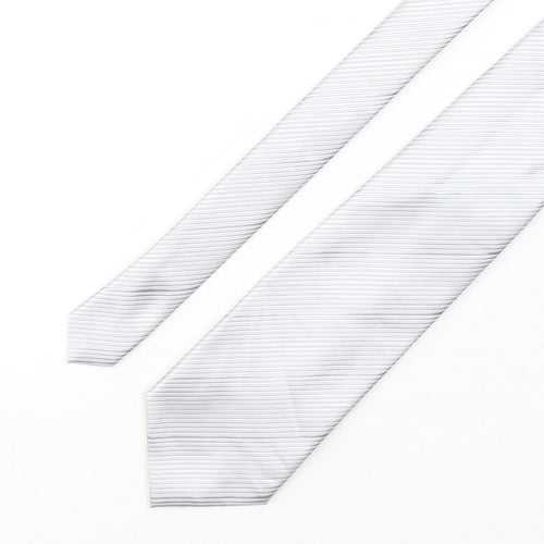 London Road Mens Silver Striped Polyester Pointed Tie One Size
