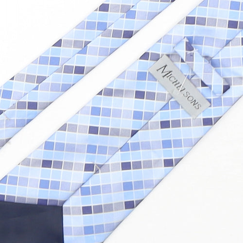 Michelsons Mens Blue Plaids & Checks Polyester Pointed Tie One Size