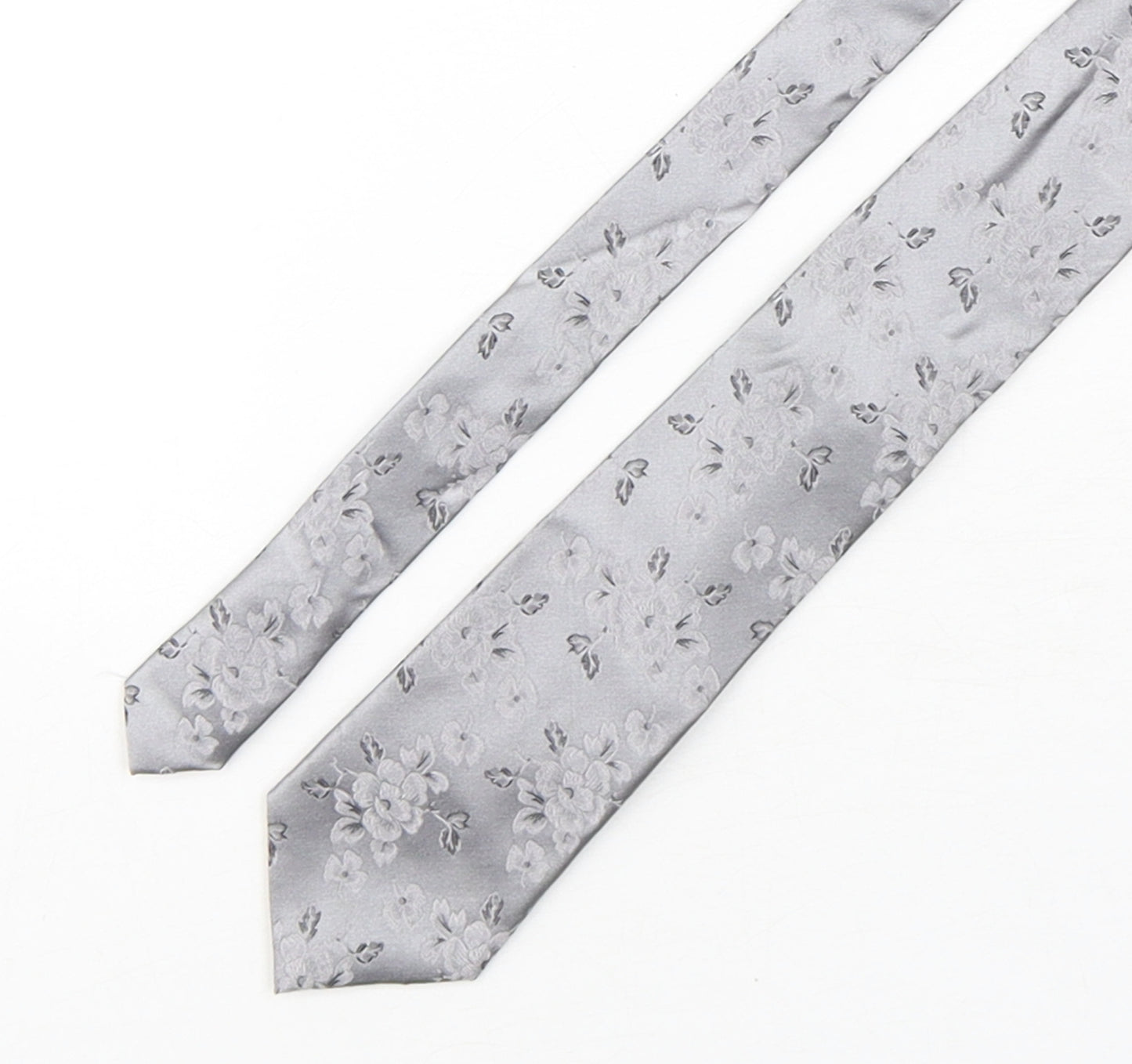Jeff Banks  Mens Silver Floral Silk Pointed Tie One Size