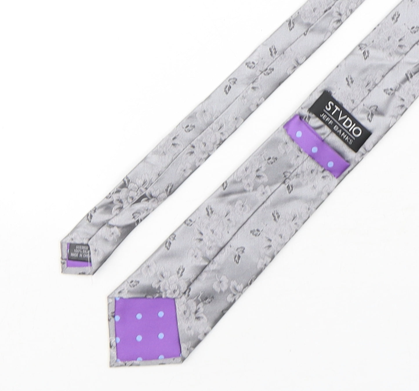 Jeff Banks  Mens Silver Floral Silk Pointed Tie One Size