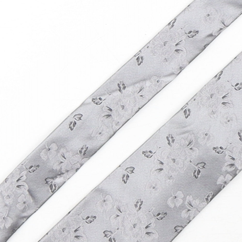 Jeff Banks  Mens Silver Floral Silk Pointed Tie One Size