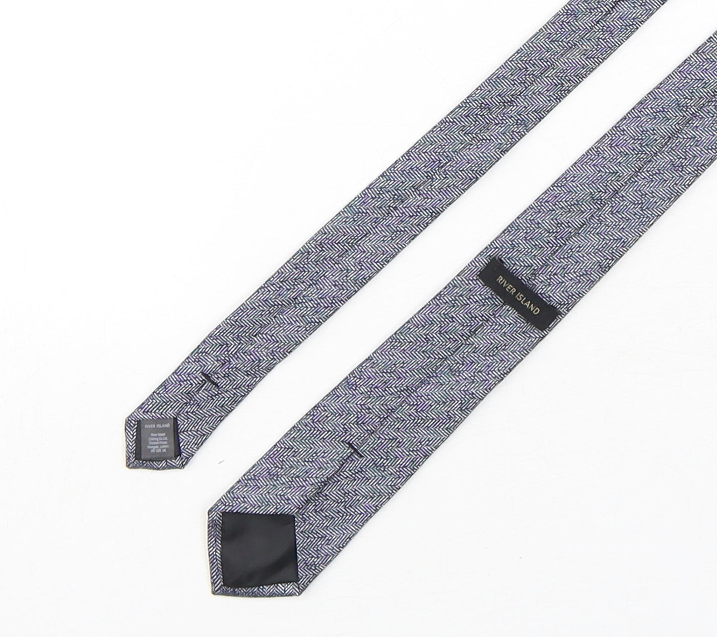 River Island  Mens Blue Geometric Polyester Pointed Tie One Size