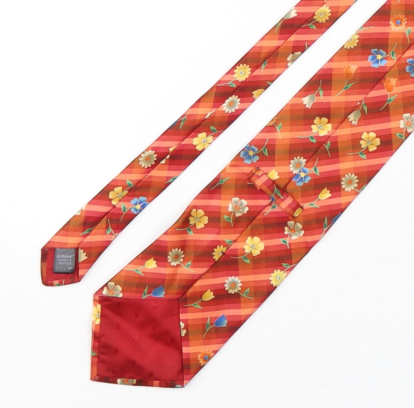 Marks and Spencer Mens Multicoloured Plaids & Checks Silk Pointed Tie One Size