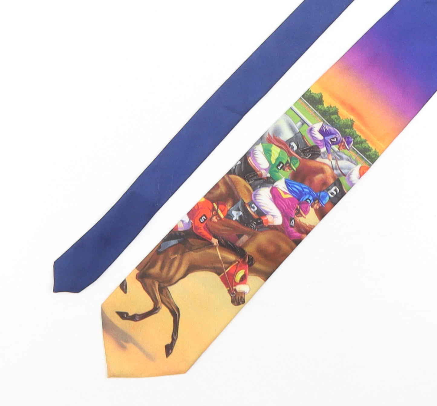 Ralph Marlin  Mens Multicoloured Geometric Polyester Pointed Tie One Size - Horse Racing