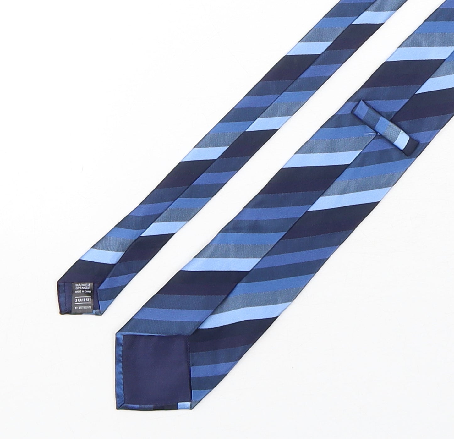Marks and Spencer Mens Blue Striped Polyester Pointed Tie One Size