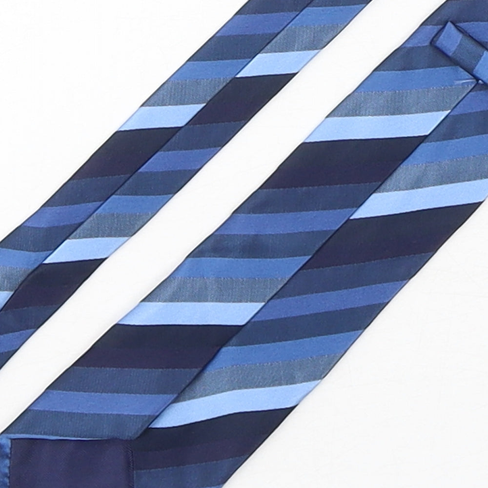 Marks and Spencer Mens Blue Striped Polyester Pointed Tie One Size