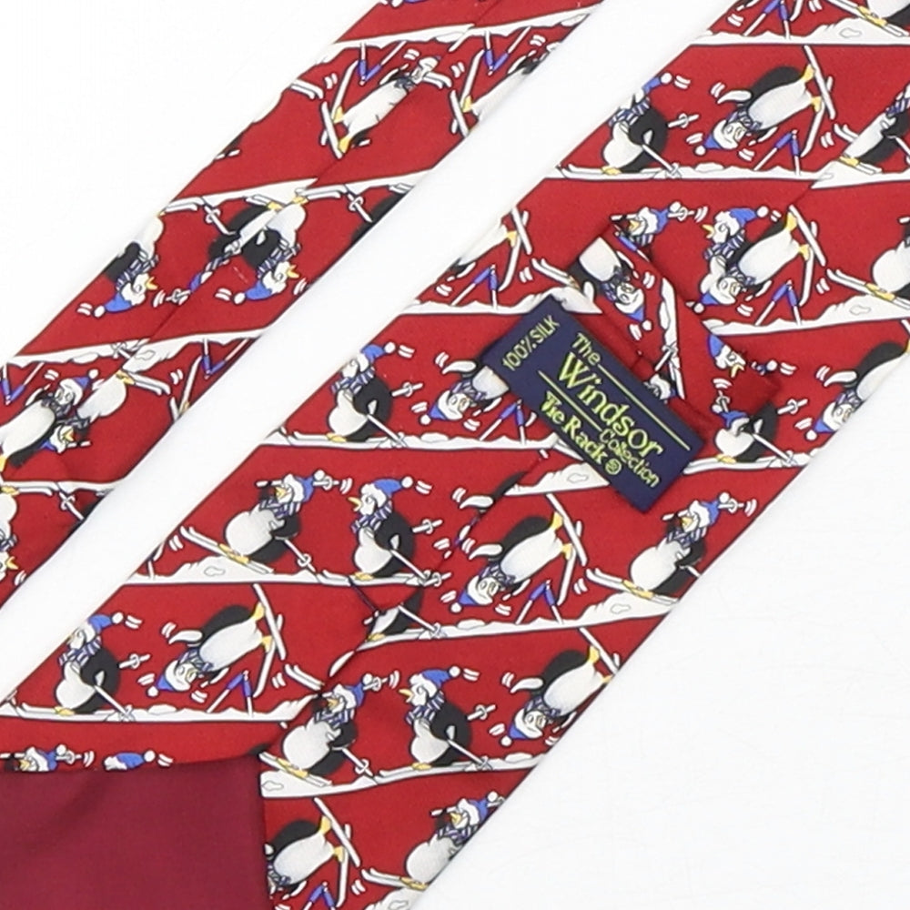 Windsor  Mens Multicoloured Geometric Silk Pointed Tie One Size - Penguins