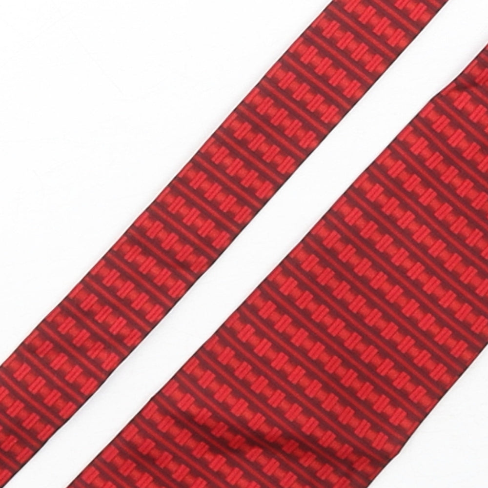 F&F Mens Red Geometric Silk Pointed Tie One Size